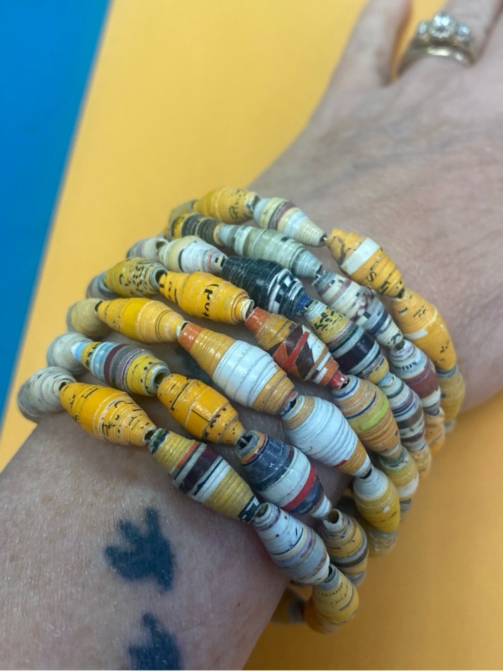 Handmade Yellow Multicolor Paper Bead Wrap Bracelet